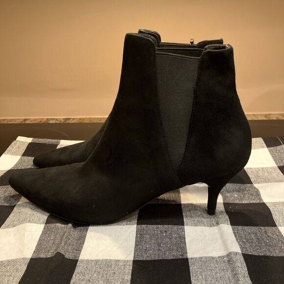 ZARA BASIC COLLECTION WOMEN BLACK SUEDE KITTEN HEEL BOOTS SHOE UK 7 EUR 40 - Picture 1 of 11